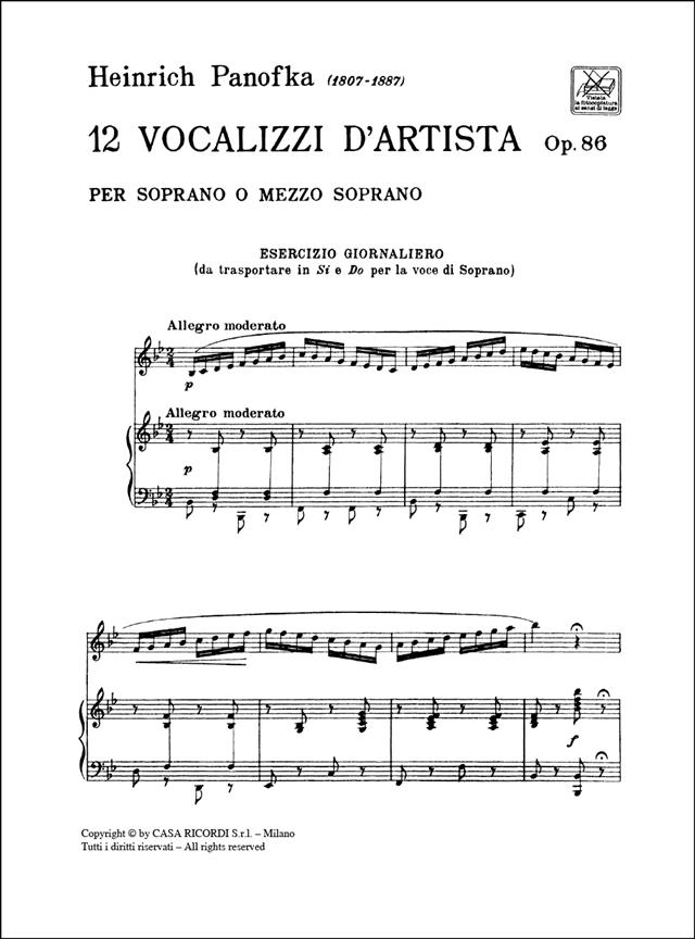 12 Vocalizzi D'Artista Op. 86 - Accompagnamento Di Pianoforte - klavír a zpěv